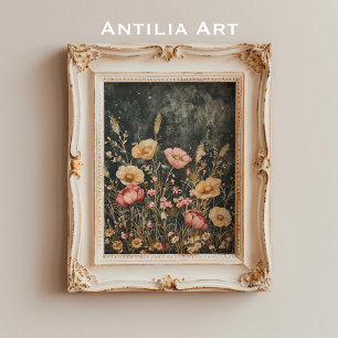 Vintage Dark Flower Moody Floral Still Life Poster