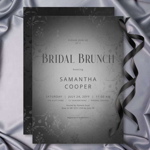 Vintage Dark Gothic Black Damask Bridal Brunch Invitation