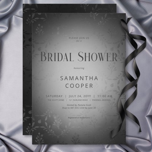 Vintage Dark Gothic Black Damask Bridal Shower Invitation