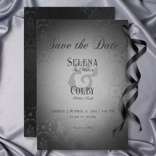 Vintage Dark Gothic Black Damask Wedding Save The Date