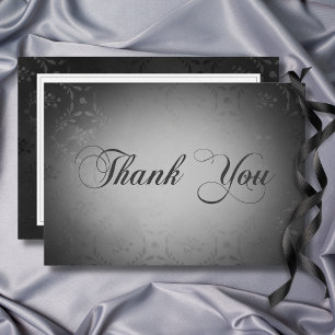 Vintage Dark Gothic Black Damask Wedding Thank You Card