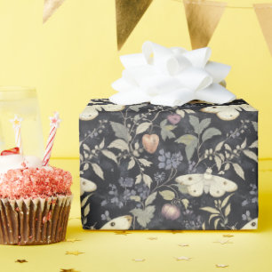 Vintage Dark Gothic Botanical Moth Halloween Wrapping Paper