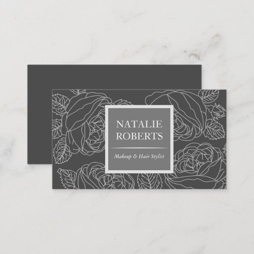 Vintage Dark Gray Floral Line Art Beauty Salon Spa Business Card