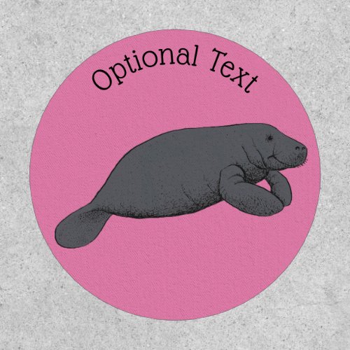 Vintage Dark Gray Manatee Drawing Pink BG Patch