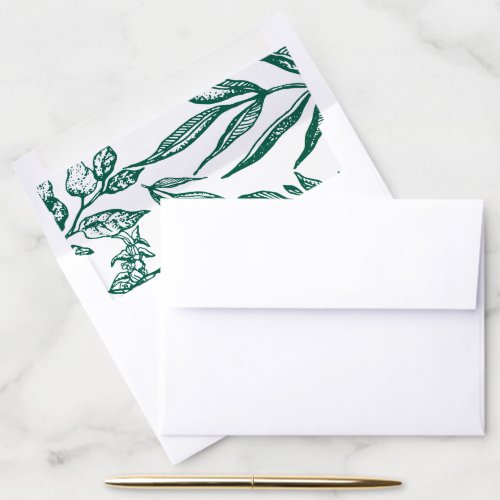 Vintage Dark Green Botanical Elegant Wedding Envelope Liner