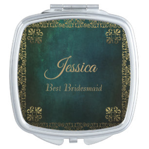 Vintage Dark Green Collection Bridesmaid Compact Mirror