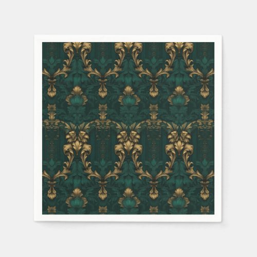 Vintage dark green gold baroque napkins