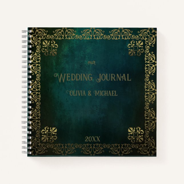 Vintage Dark Green & Golden Frame Wedding Journal (Front)