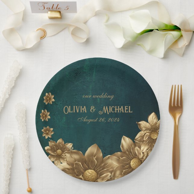 Vintage Dark Green Paper Plates (Wedding)