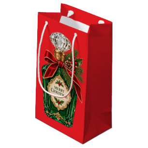 Vintage Dark Green Perfume Bottle Merry Christmas Small Gift Bag