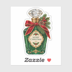 Vintage Dark Green Perfume Bottle Merry Christmas Sticker