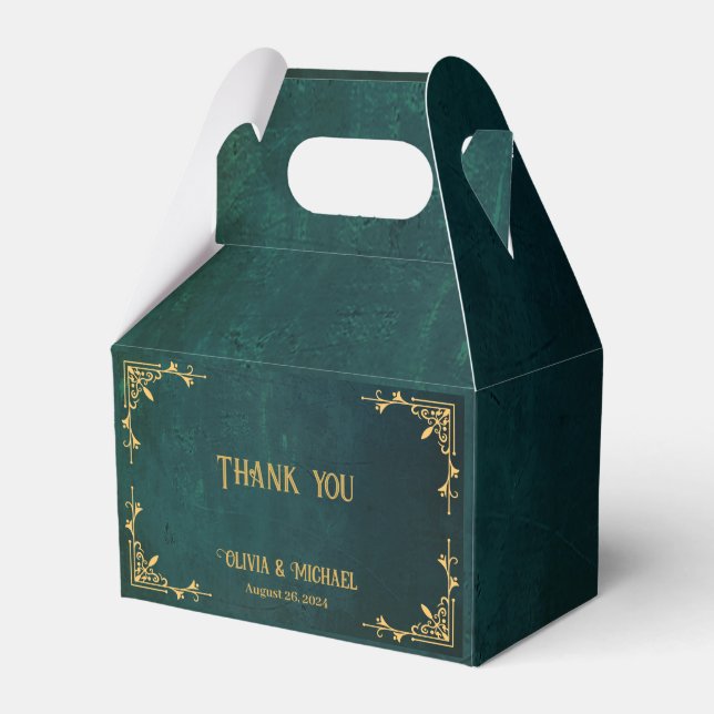 Vintage Dark Green Thank You  Favor Boxes (Front Side)