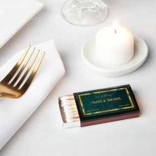 Vintage Dark Green Wedding Matchboxes