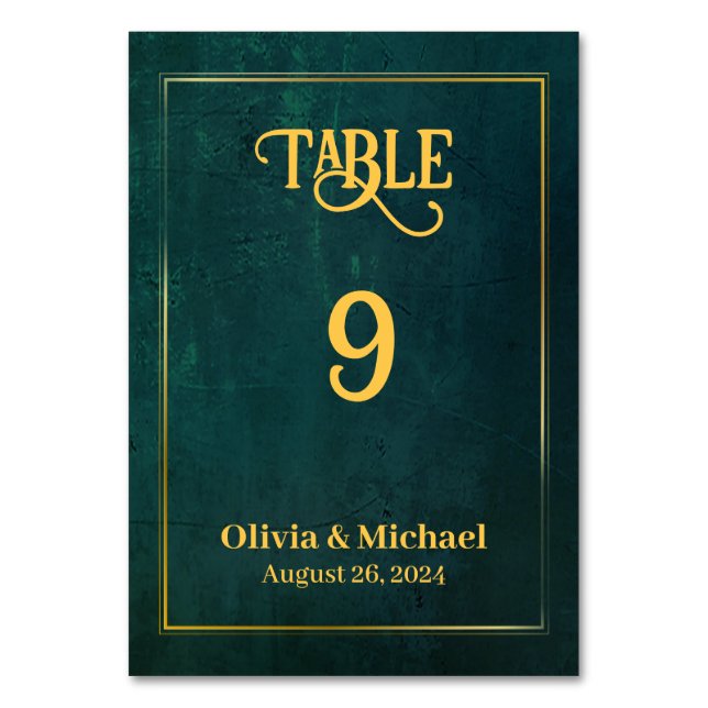 Vintage Dark Green Wedding Table Numbers (Front)