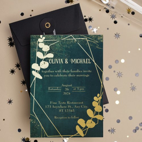 Vintage Dark Green With Gold Foil  Foil Invitation Postcard