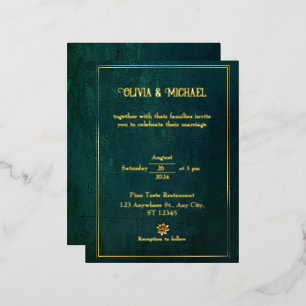 Vintage Dark Green With Gold Foil  Invitation Postcard
