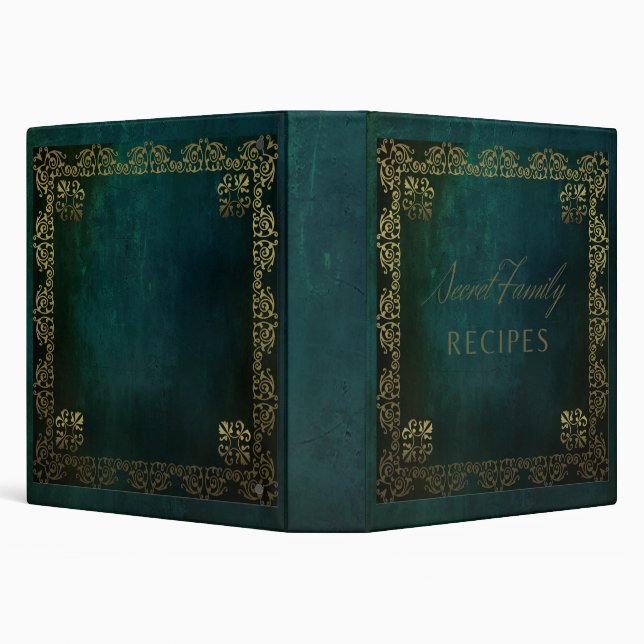 Vintage Dark Green With Gold Frame 3 Ring Binder (Background)