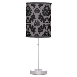 Vintage Dark Grey and Black Damask Pillow Table Lamp
