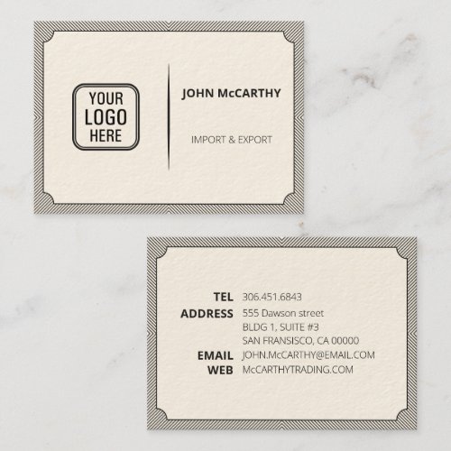 Vintage Dark Grey Logo Cartouche Stripes Pattern Business Card