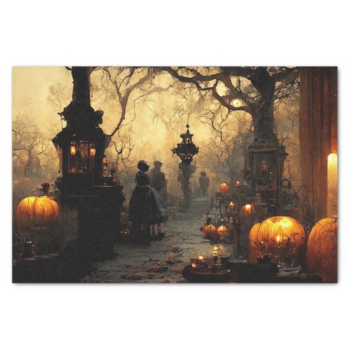 Vintage Dark Halloween Night Town Street Tissue Paper