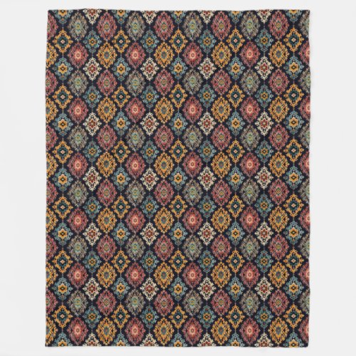 Vintage dark ikat pattern fleece blanket