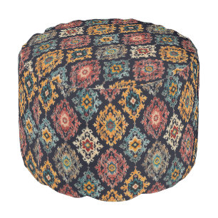 Vintage dark ikat pattern pouf