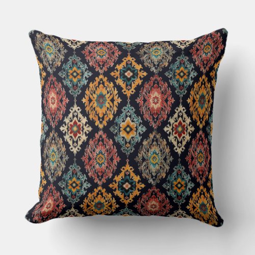 Vintage dark ikat pattern throw pillow