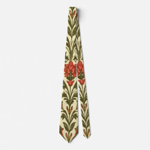 Vintage Dark Orange and Green Floral on Yellow Neck Tie