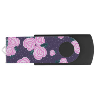 Vintage dark purple florals flash drive