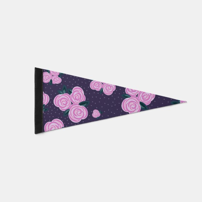 Vintage dark purple florals pennant flag (Front)