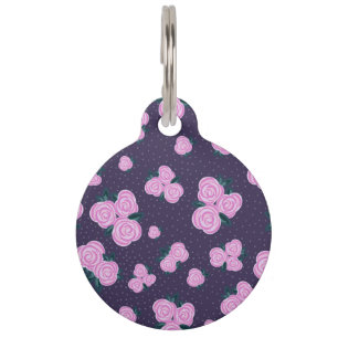 Vintage dark purple florals pet ID tag