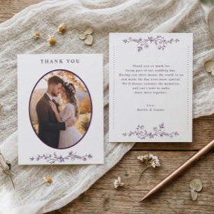 Vintage Dark Purple French Floral Wedding Photo Thank You Card