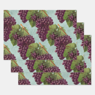 Vintage Dark Purple Grapes and Vines Wrapping Paper Sheets
