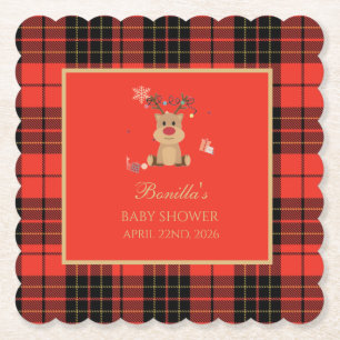 Vintage Dark Red Baby Shower  Paper Coaster