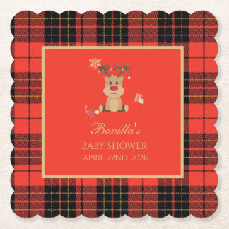 Vintage Dark Red Baby Shower  Paper Coaster
