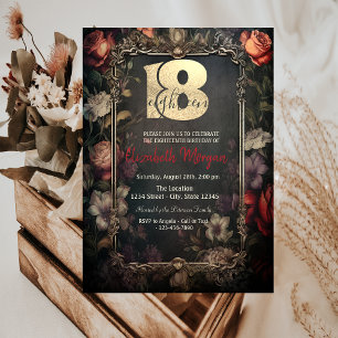 Vintage Dark Rose Gothic 18th Birthday Invitation