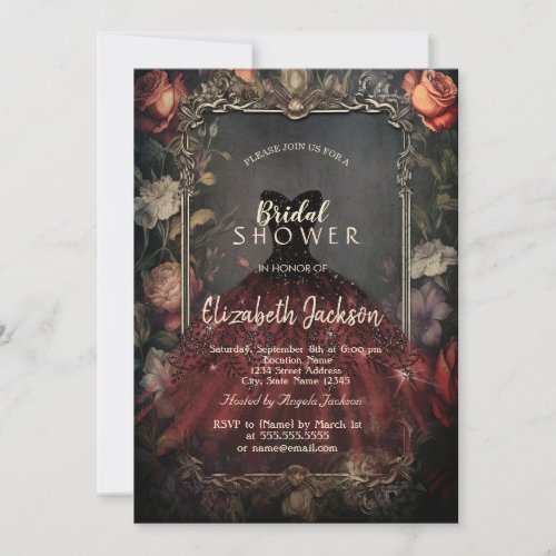 Vintage Dark  Roses Dress Gothic Bridal Shower  Invitation