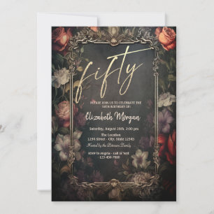 Vintage Dark Roses Gothic 50th Birthday Invitation