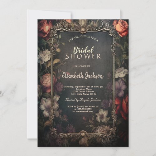 Vintage Dark  Roses Gothic Bridal Shower  Invitation