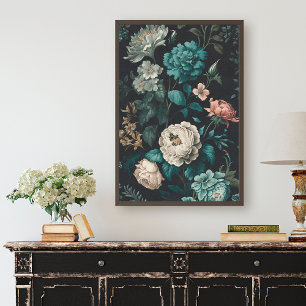 Vintage Dark Teal and White Florals Decoupage Tissue Paper