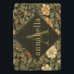 Vintage Dark William Morris Floral Monogram iPad Pro Cover<br><div class="desc">This simple yet elegant design features a dark, elegant William Morris inspired floral pattern in sage green, soft gold, and rich rust on a black background. Keep your iPad tablet protected with style. Add a name to personalize it. Makes a great Christmas or Mother's Day gift. Created by Simply Farmhouse...</div>