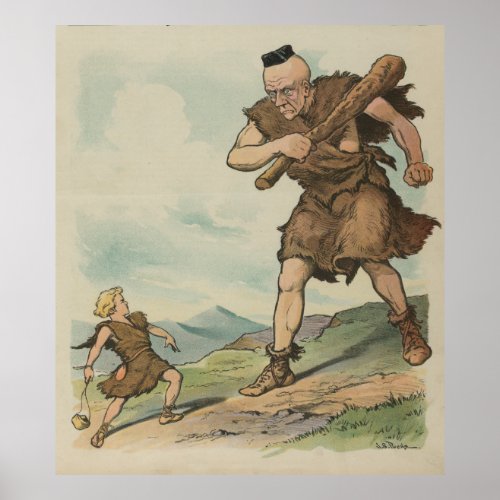 Vintage David Versus Goliath Illustration 1905 Poster