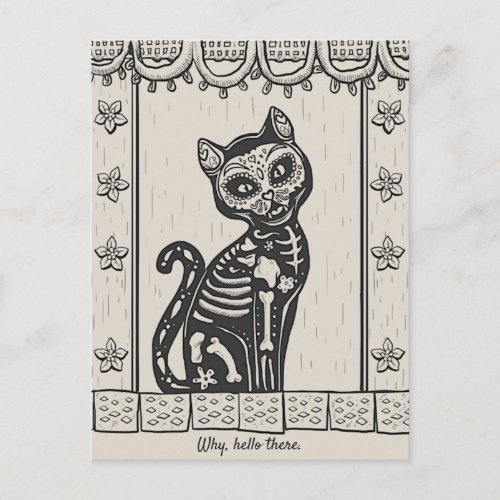 Vintage Day of the Dead Cat Skeleton Postcard