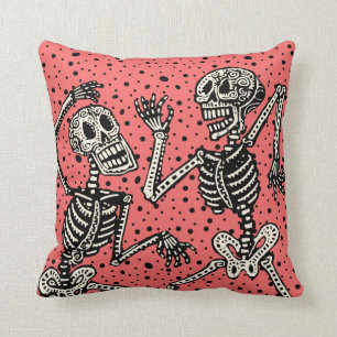 Vintage Day of the Dead Dancing Skeletons Throw Pillow