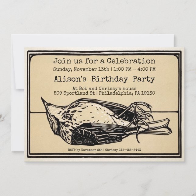 Vintage Dead Bird Customizable Party Invitation (Front)
