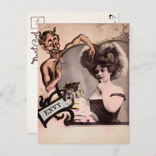 Vintage Deadly Sin Envy Postcard 