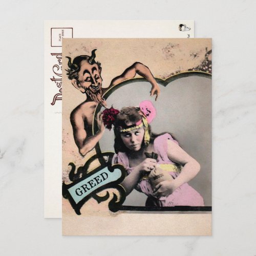 Vintage Deadly Sin Greed Postcard 