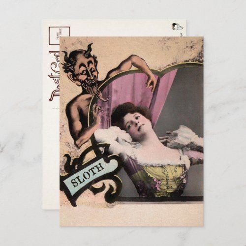 Vintage Deadly Sin Sloth Postcard 