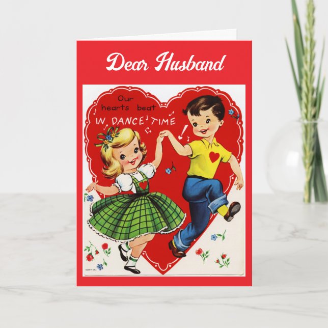 Vintage Dear Husband Dancing  Valentine Card (Front)