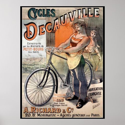 Vintage Decauville Cycles Bicycle Ad Art Poster